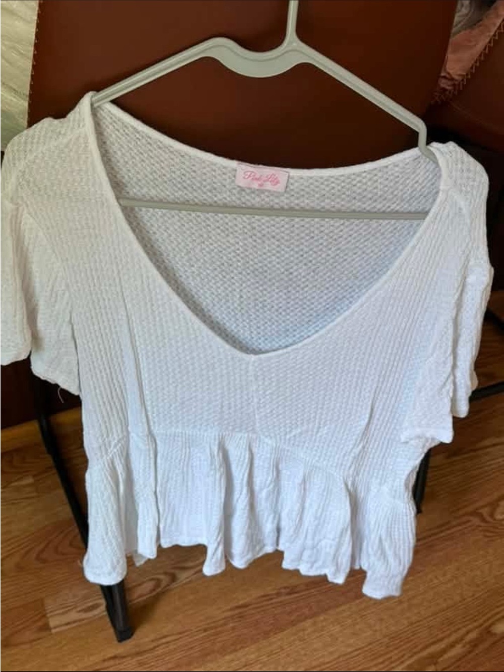 Pink Lily White V-Neck Peplum Knit Top
